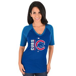 Women's Majestic Chicago Cubs AC Team Icon Raglan Tee