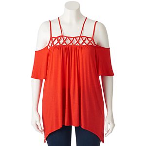 Juniors' Plus Size HeartSoul Lattice Off-the-Shoulder Top