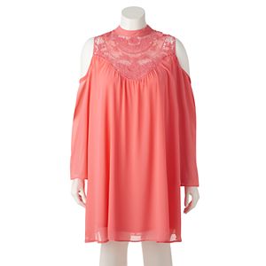 Juniors' Plus Size HeartSoul Crochet Yoke Cold Shoulder Dress