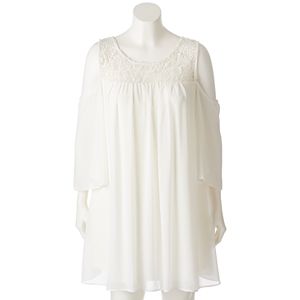 Juniors' Plus Size HeartSoul Crochet Cold Shoulder Shift Dress