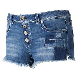 Juniors' Almost Famous Exposed Button Patch Shortie Jean Shorts