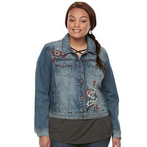Juniors' Plus Size Mudd® Embroidered Jean Jacket