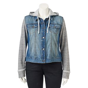 Juniors' Plus Size Mudd® Knit Sleeve Jean Jacket
