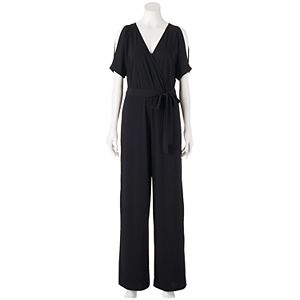Juniors' Almost Famous Cold Shoulder Surplice Jumpsuit