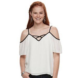 Juniors' Lily Rose Criss-Cross Cold-Shoulder Top