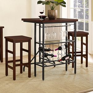 Crosley Furniture Sienna Wine Rack Bistro Table & Bar Stool 3-piece Set