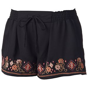 Juniors' About A Girl Embroidered Drawstring Shortie Shorts