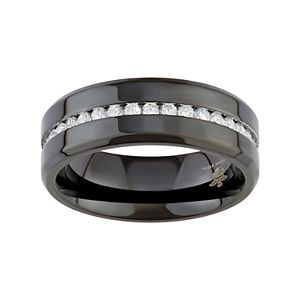 Men's Black Ion Stainless Steel Cubic Zirconia Ring