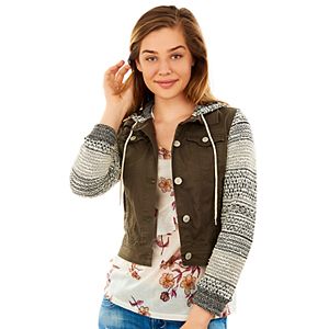 Juniors' Wallflower Marled Sleeve Utility Jacket