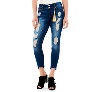 Juniors' Wallflower Ripped Step Hem Skinny Jeans