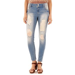 Juniors' Wallflower Curvy Ripped Light Wash Skinny Jeans