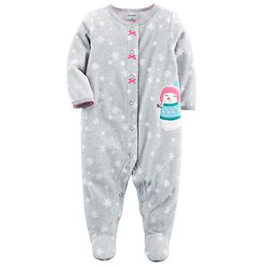 Baby Girl Carter's Snowman Applique One-Piece Footed Pajamas