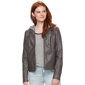 Juniors' J-2 Removable Hood Faux-Leather Jacket