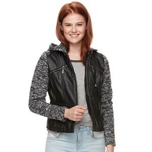 Juniors' J-2 Knit Sleeve Faux-Leather Jacket