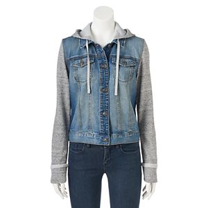 Juniors' Mudd® Knit Sleeve Jean Jacket