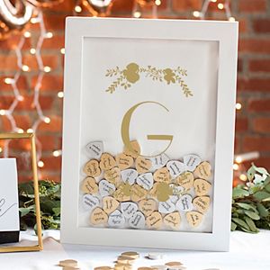 Cathy's Concepts Gold Finish Monogram Shadowbox Heart Drop Guestbook 101-piece Set