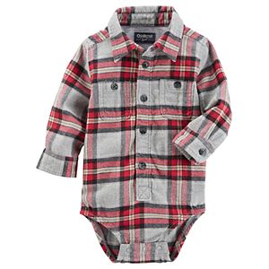 Baby Boy OshKosh B'gosh® Red & Gray Plaid Flannel Bodysuit