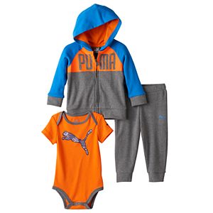 Baby Boy PUMA Grey Graphic Bodysuit, Hoodie & Pants Set