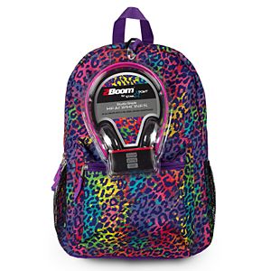 Kids Rainbow Cheetah Print Backpack & Headphones Set