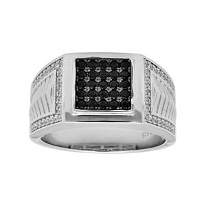 Sterling Silver Black & White Cubic Zirconia Square Men's Ring