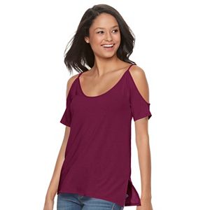 Juniors' SO® Cross-Back Cold Shoulder Tee