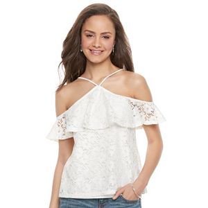 Juniors' Love, Fire Lace Ruffle Halter Top