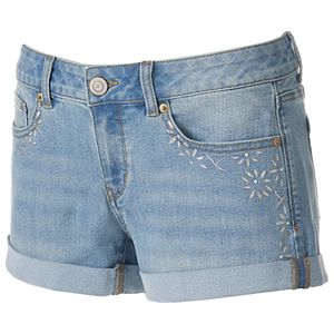 Juniors' SO® Embellished Cuffed Jean Shortie Shorts
