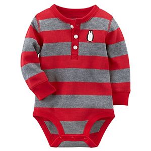 Baby Boy Carter's Striped Thermal Henley Penguin Bodysuit