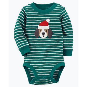 Baby Boy Carter's Striped Thermal Santa Hat Dog Graphic Bodysuit
