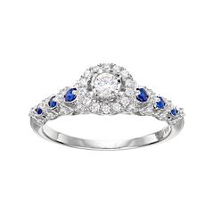Simply Vera Vera Wang 14k White Gold 1/3 Carat T.W. Diamond & Sapphire Halo Engagement Ring by