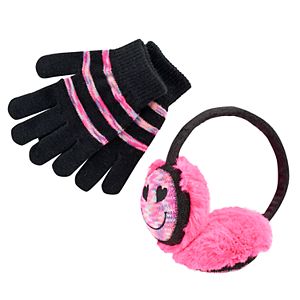 Girls 4-16 Space-Dye Emoji Earmuffs & Gloves Set
