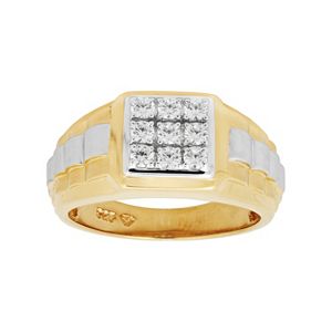 14k Gold Over Silver & Sterling Silver Cubic Zirconia Men's Square Ring