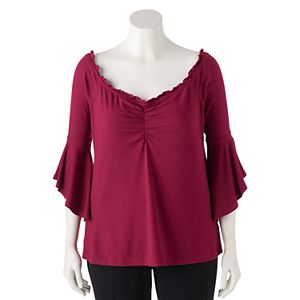 Juniors' Plus Size Candie's® Bell Sleeve Off-the-Shoulder Top