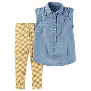 Toddler Girl Carter's Chambray Button-Front Tunic & Mustard Printed Leggings Set