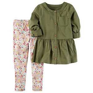 Toddler Girl Carter's Olive Peplum Tunic & Floral Leggings Set