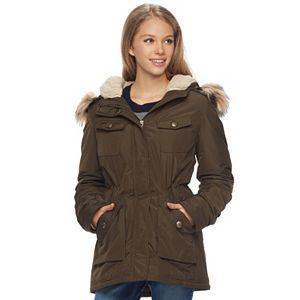 madden NYC Juniors' Faux-Fur Hood Anorak Jacket