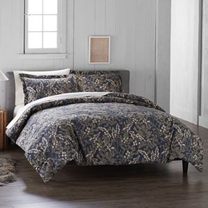 Cuddl Duds Navy Floral Flannel Duvet Cover Set