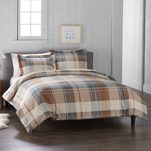 Cuddl Duds Blue Plaid Flannel Duvet Cover Set