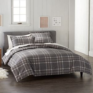 Cuddl Duds Gray Plaid Flannel Duvet Cover Set