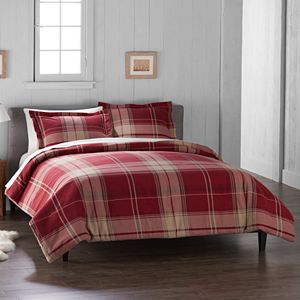 Cuddl Duds Red Plaid Flannel Duvet Cover Set