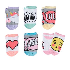 Girls 4-12 Emoji 6-pk. No-Show Socks