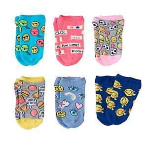 Girls 4-12 Emoji Pattern 6-pk. No-Show Socks