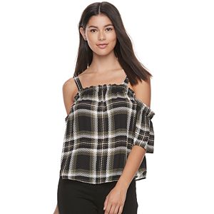 Juniors' Candie's® Plaid Off the Shoulder Top