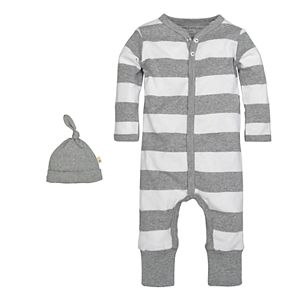 Baby Boy Burt's Bees Baby Organic Striped Coverall & Hat Set