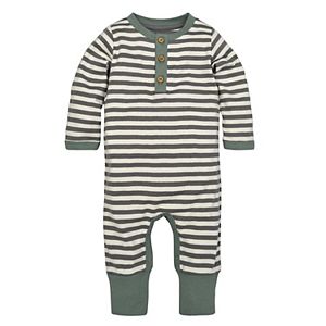 Baby Boy Burt's Bees Baby Organic Henley Striped Coverall