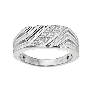 Men's Sterling Silver 1/10 Carat T.W. Diamond Diagonal Striped Ring
