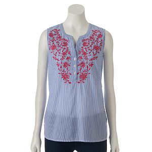 Women's Croft & Barrow® Embroidered Henley Tank