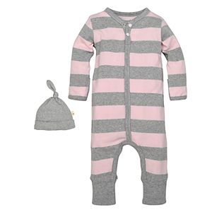 Baby Girl Burt's Bees Baby Organic Convertible Striped Coverall & Hat Set