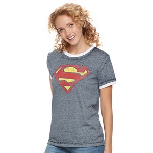 Juniors' DC Comics Superman Logo Ringer Burnout Graphic Tee