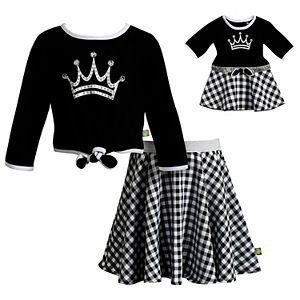 Girls 4-14 Dollie & Me Crown Knit Top & Plaid Skirt Set